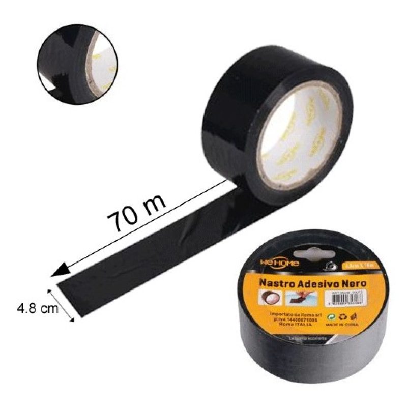 Hongu 6 rotoli nastro adesivo nero 70m x 48mm silenzioso imballaggi...