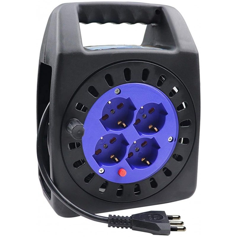 Prolunga cavo elettrico 15 m avvolgicavo con manovella 4 prese schu...