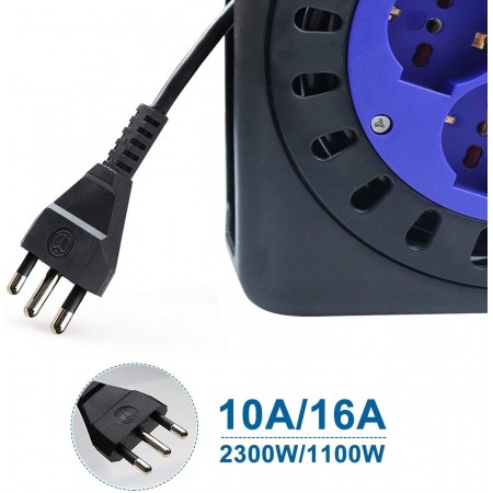 Prolunga cavo elettrico 15 m avvolgicavo con manovella 4 prese schu...