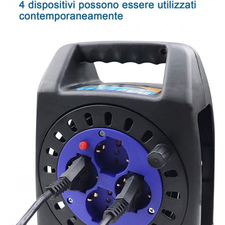 Prolunga cavo elettrico 15 m avvolgicavo con manovella 4 prese schu...