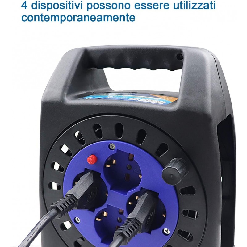 Prolunga cavo elettrico 15 m avvolgicavo con manovella 4 prese schu...