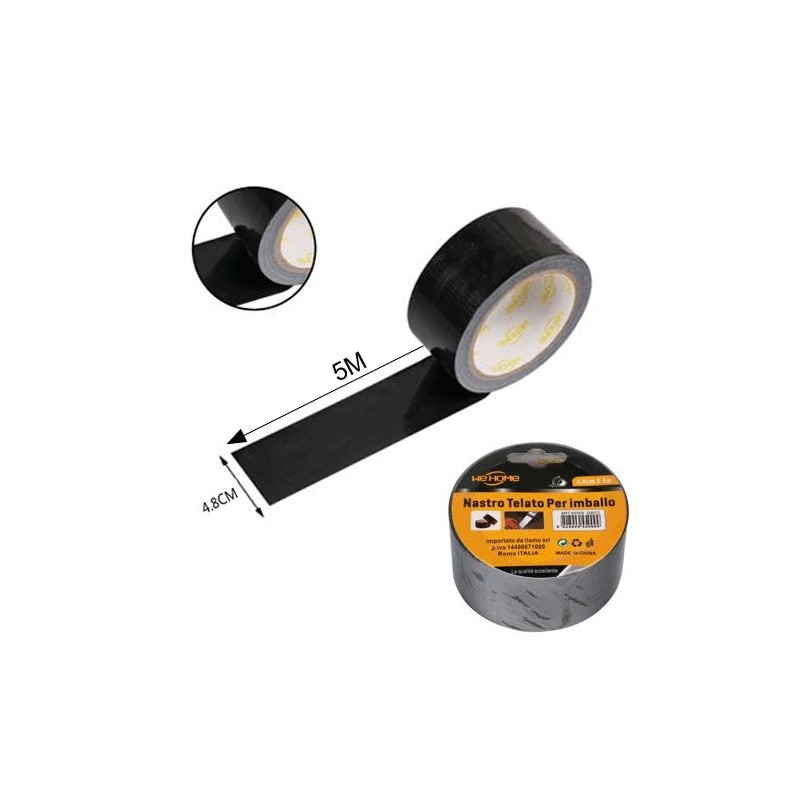 Hongu 6 rotoli nastro adesivo telato nero 5m x 48mm silenzioso imba...