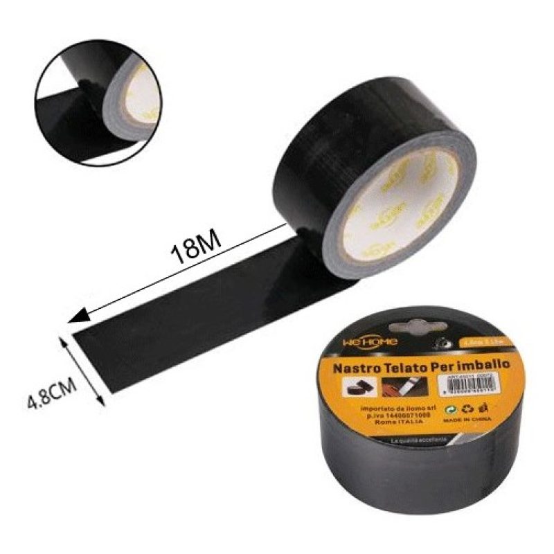 Hongu 6 rotoli nastro adesivo telato nero 18m x 48mm silenzioso imb...