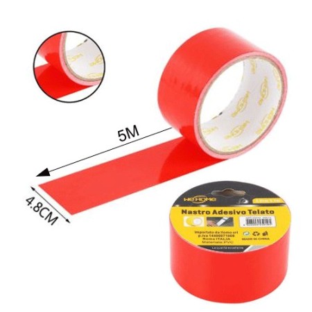 6 rotoli nastro adesivo telato rosso  5m x 48mm silenzioso imballaggio rotolo imballo