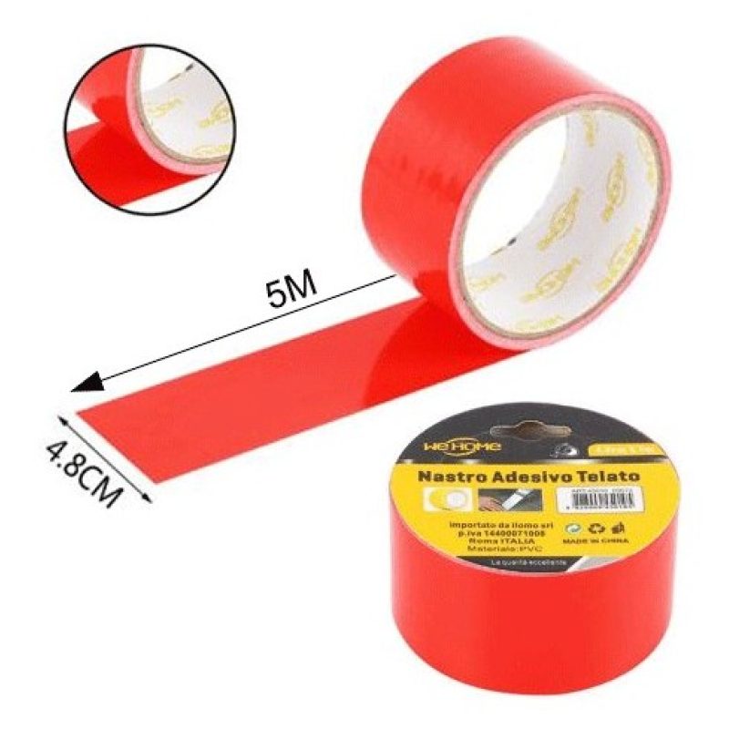 Hongu 6 rotoli nastro adesivo telato rosso 5m x 48mm silenzioso imb...