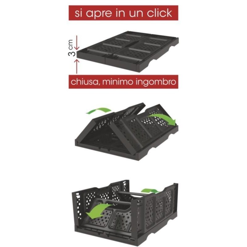 Cassetta in plastica opla' pieghevole cm 40x30x17h nera tuttofare f...