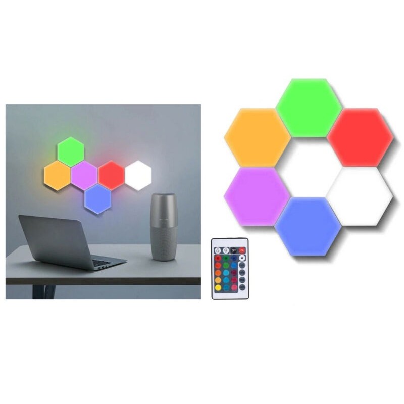 Set 6/3pz luci da parete LED RGB esagonali applique con telecomando multicolore