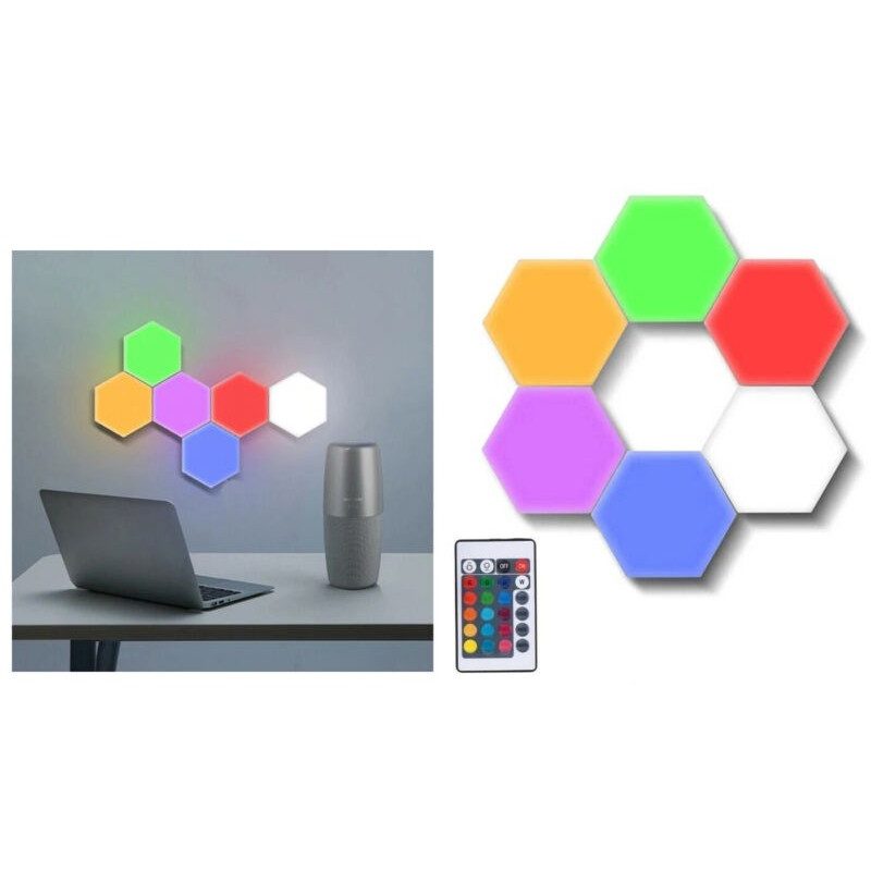 Hongu Set 6/3pz luci da parete LED RGB esagonali applique con telec...