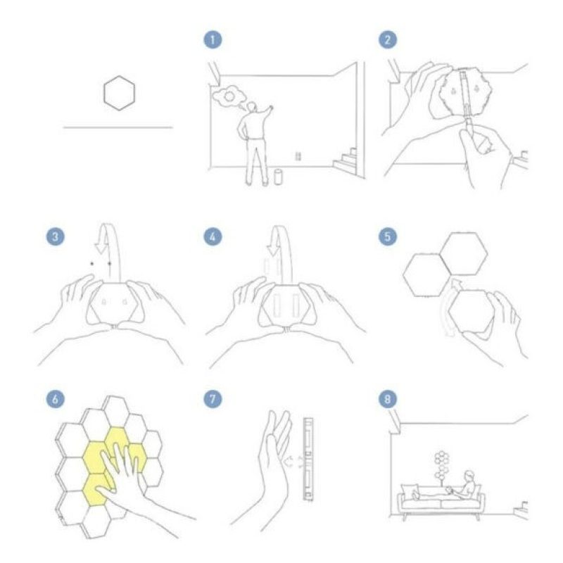 Hongu Set 6/3pz luci da parete LED RGB esagonali applique con telec...