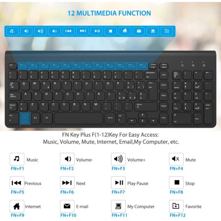 Tastiera wifi wireless pc 2.4ghz keyboard computer no fili tastierino numerico