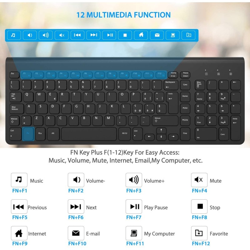 Hongu Tastiera wifi wireless pc 2.4ghz keyboard computer no fili ta...