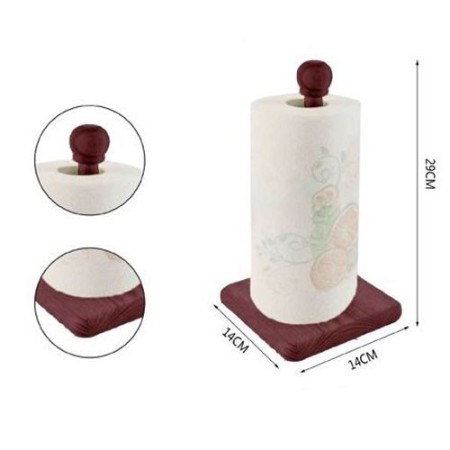 Portarotolo con base quadrata in legno scuro porta rotoli con rotolo omaggio