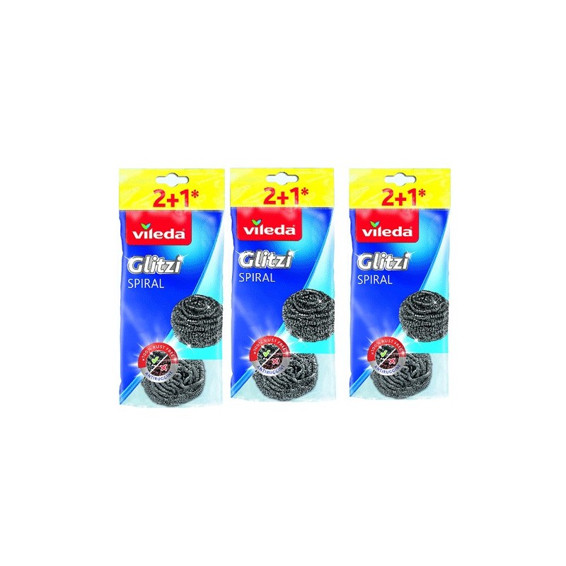 3 pacchetti 9x Vileda Glitzi Paglietta in acciaio inox Spugna spugnette abrasiva