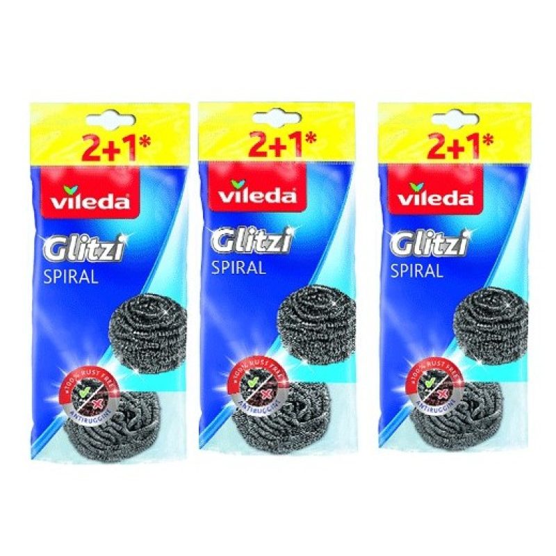 Vileda 3 pacchetti 9x Vileda Glitzi Paglietta in acciaio inox Spugn...