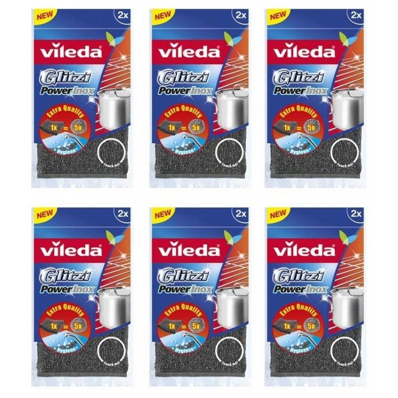 Vileda 12x spugne VILEDA GLITZI POWER INOX spugna acciaio Inox casa...