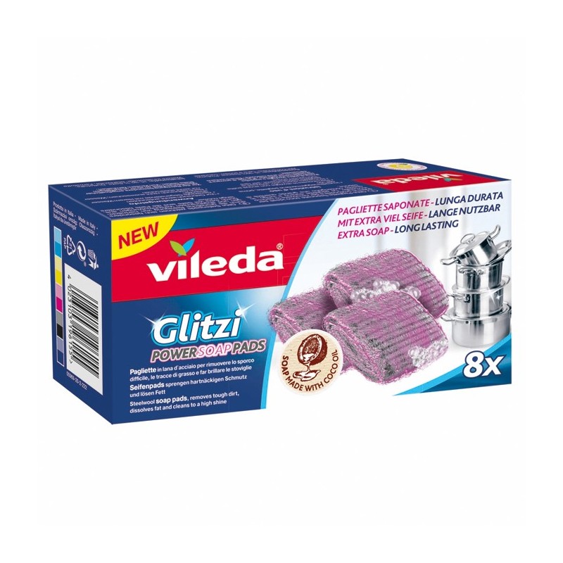 3 pacchetti da 8 pezzi in tuttoi 24 pagliette saponate Vileda Glitzi in acciaio