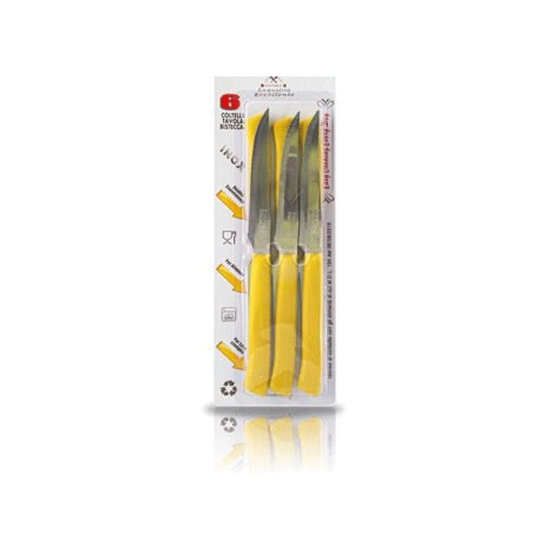 2 pacchi da 6 coltelli da bistecca in acciaio giallo posate 12pz