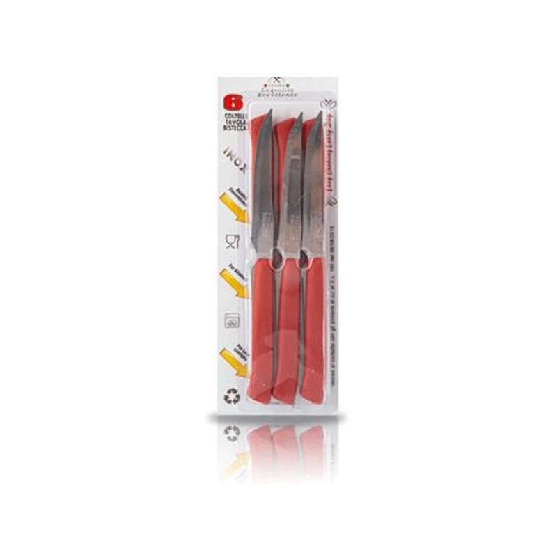 2 pacchi da 6 coltelli da bistecca in acciaio rosso posate 12pz