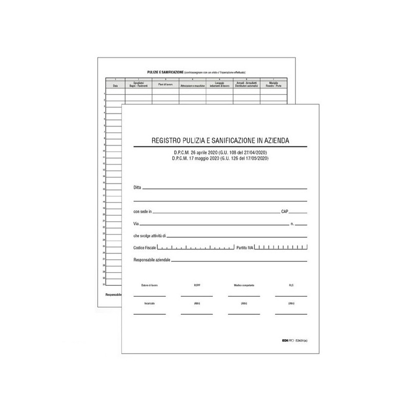 EDIpro 5x Registro Pulizia Sanificazione 40 Pagine Aziende Attività...