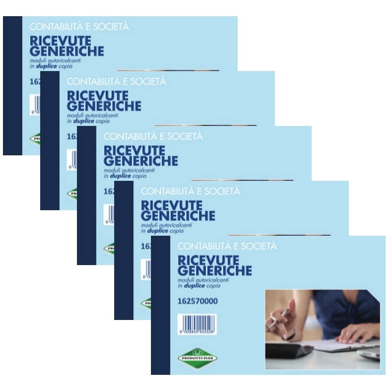 5 Blocco Ricevute Generiche 50 Moduli Duplice copia Autoricalcanti Data Blocchi