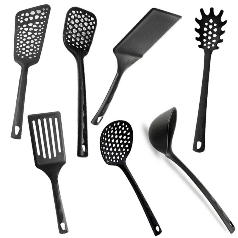 Kit Utensili Cucina Nylon Set Mestoli Palette Accessori 7 pezzi Mestolo Spatole