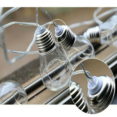 CATENA LUMINOSA LED SOLARE ESTERNO 10 BULBI LAMPADINA TRASPARENTE CALDA
