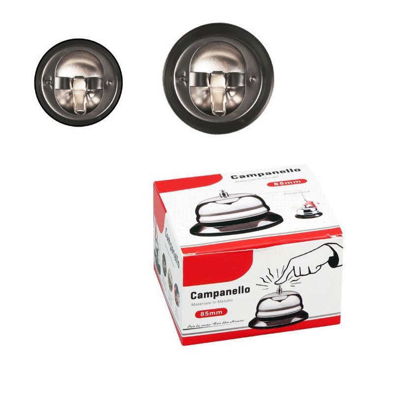 Campanello Da Tavolo In Metallo Lucido - Per Reception, Hotel, Ristoranti - Grigio, 8.5x8.5x6 Cm