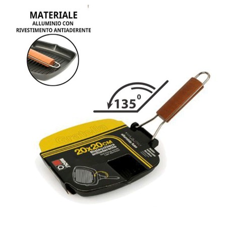 Bistecchiera piastra alluminio antiaderente 20x20 Risolì Padella Griglia Grill