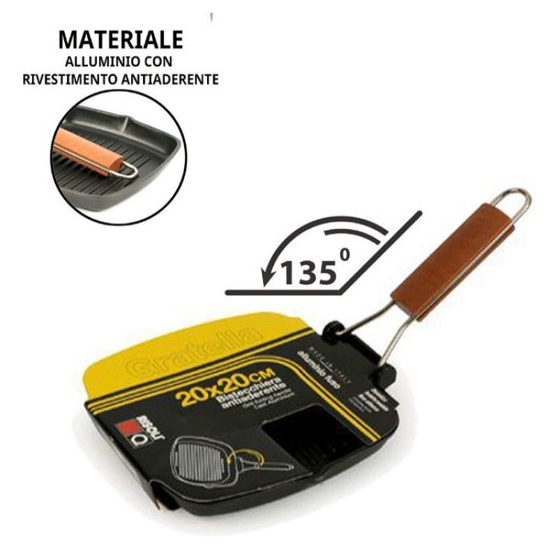 Bistecchiera piastra alluminio antiaderente 20x20 Risolì Padella Gr...