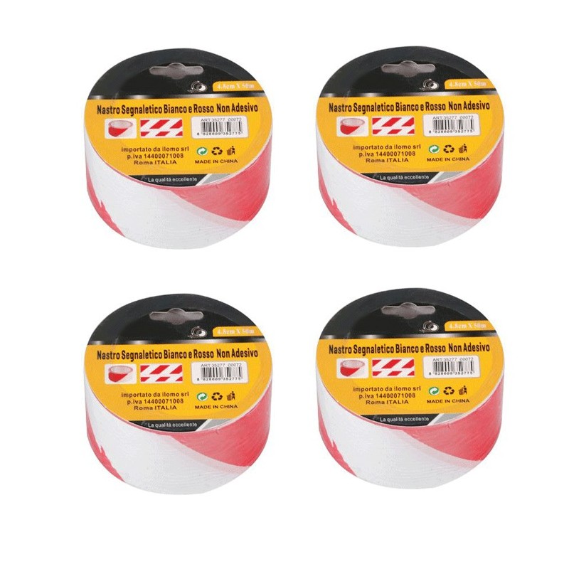 6x NASTRO SEGNALETICO LAVORI IN CORSO CANTIERE ROSSO/BIANCO STRADALE