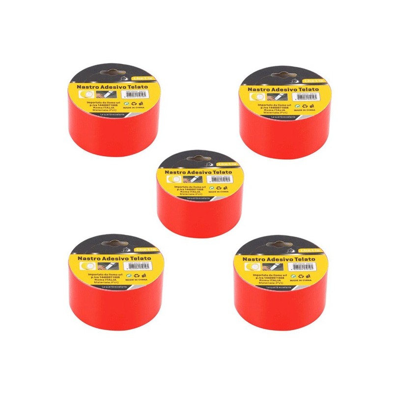 6x Rotoli Nastro Adesivo Telato Rosso Ferramenta Imballaggio Pacchi rotolo Set