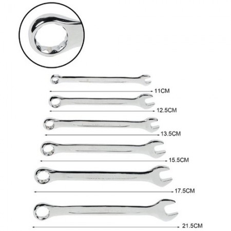 Kit 6 pezzi Chiavi combinate set Forchetta Poligonali in Acciaio Attrezzi Fisse