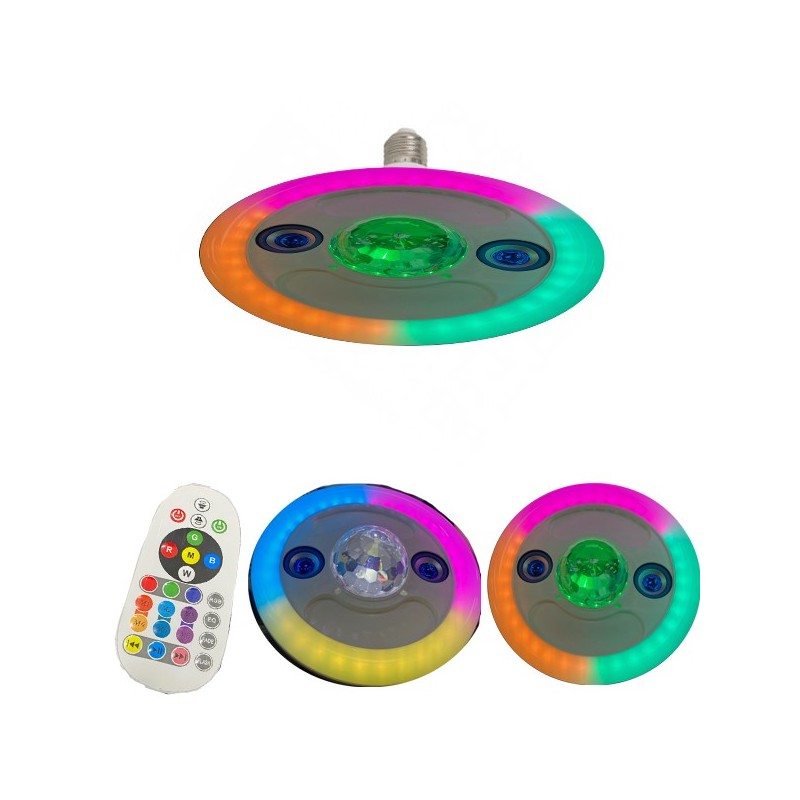 Lampada musicale cassa speaker bluetooth RGB LED 48W telecomando attacco E27