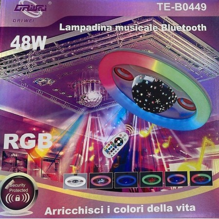 Lampada musicale cassa speaker bluetooth RGB LED 48W telecomando attacco E27