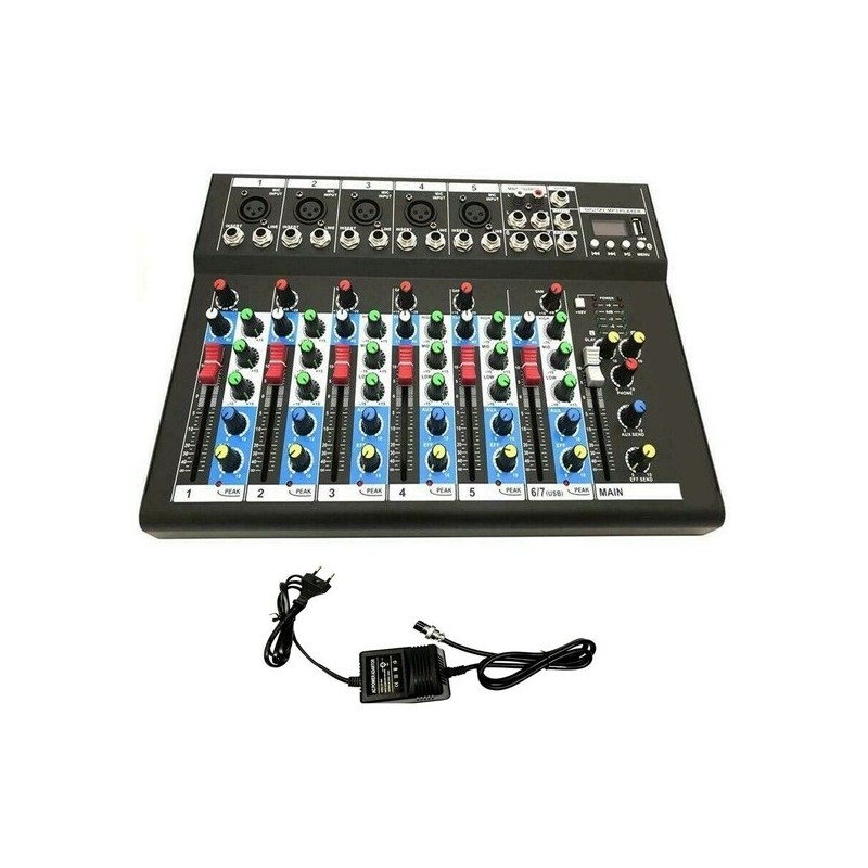 Mixer professionale a 7 vie canali bluetooth USB Mp3 feste party DJ karaoke TY7