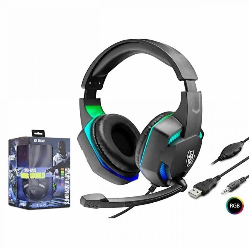 Cuffie da Gioco Microfono Luce RGB Gaming PC PS4 Stereo LED XBOX 3,5 Jack Bass