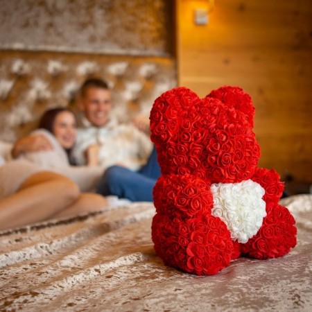 Orso Orsetto di Rose Artificiale Fiore Regalo 25CM San valentino compleanno Capodanno