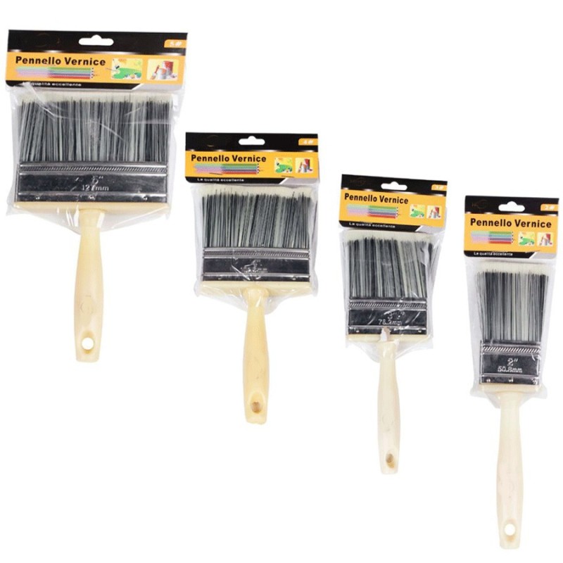 Set 4 pennelli vernice piatti setola Pittura Manico Spazzole Fai da te Bricolage