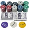 Set Poker 200 Fiches Chips 2 mazzi carte texas hold'em panno deal G...