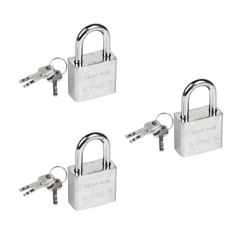 3x Lucchetto arco 3 chiavi Antiscasso Corazzato Catenaccio Acciaio Sicurezza
