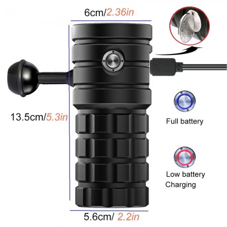 Torcia led subacquea 25000 lumen manico 100 m immersioni escursioni diving Sub