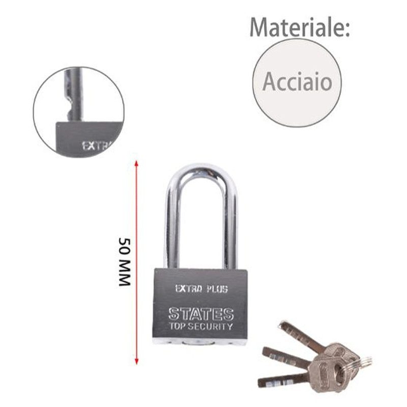 Hongu 2x Lucchetto arco 3 chiavi Antiscasso Corazzato Catenaccio Ac...