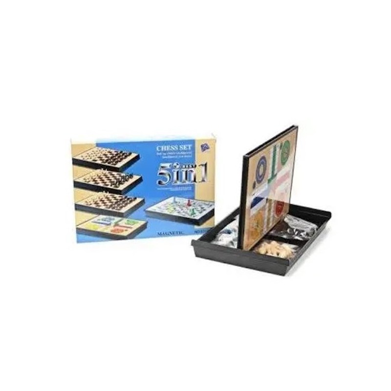 Scacchiera 5 in 1 pieghevole gioco scacchi chess set dama backgammon 3x17x12 cm