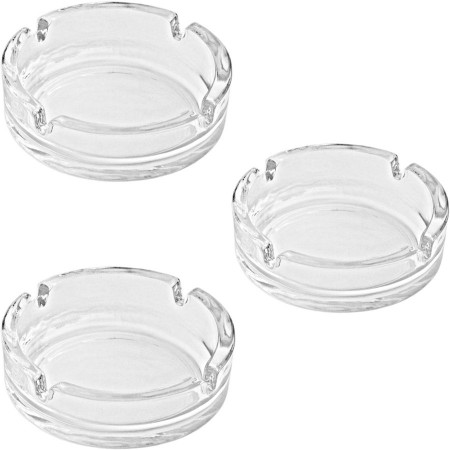 3x Posacenere in vetro trasparente con 4 supporti sigarette diametro 10,5 cm