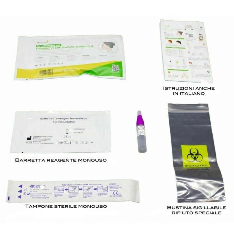 Hotgen Kit da 5 tamponi rapido nasale test antigienico per virus ce...