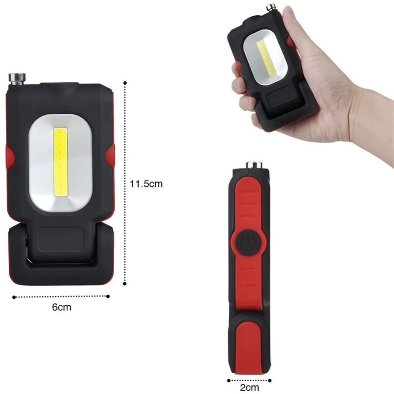 Lampada lavoro LED magnetica ricaricabile portatile officina COB Gancio Torcia