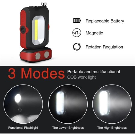 Lampada lavoro LED magnetica ricaricabile portatile officina COB Gancio Torcia