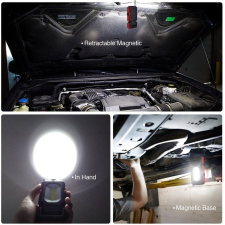 Lampada lavoro LED magnetica ricaricabile portatile officina COB Gancio Torcia