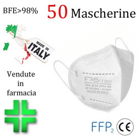 50X MASCHERINE FFP2 ITALIANE CERTIFICATE CE COLORE BIANCO monouso Naso Bocca viso