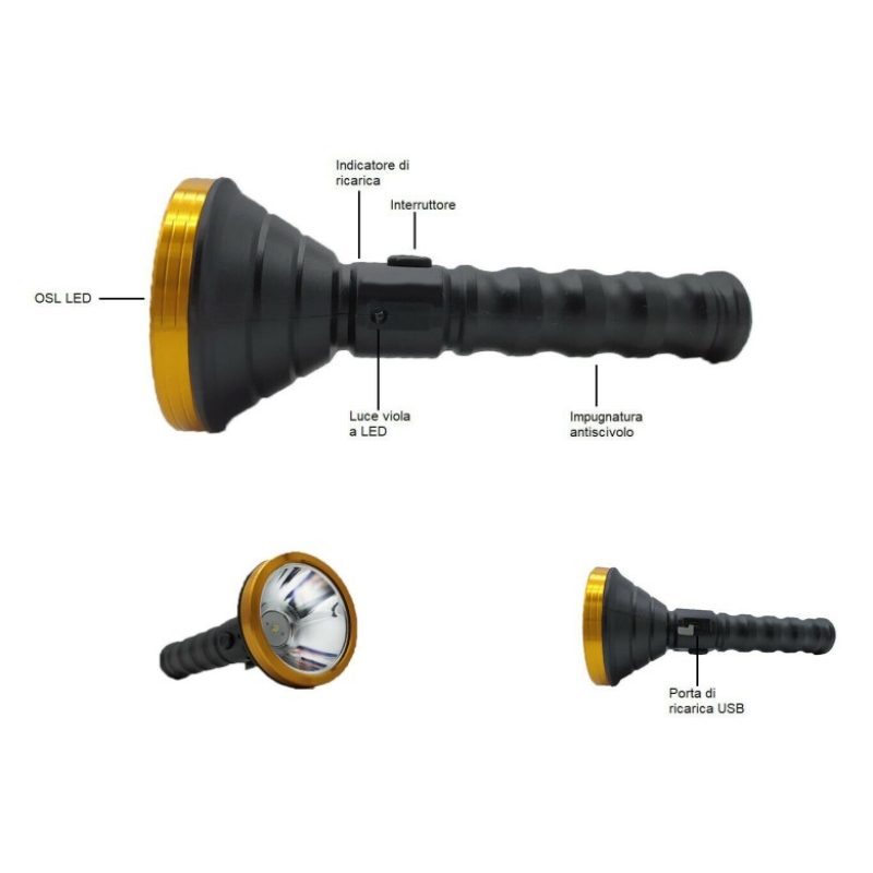 Hongu Torcia LED UV Multifunzione Ricaricabile Luce Portatile USB P...